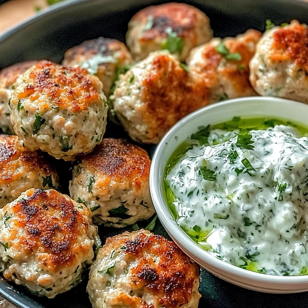 Juicy Greek Chicken Meatballs with Tzatziki