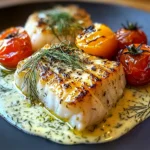 Grilled Cod with Roasted Tomatoes & Creamy Dill Sauce