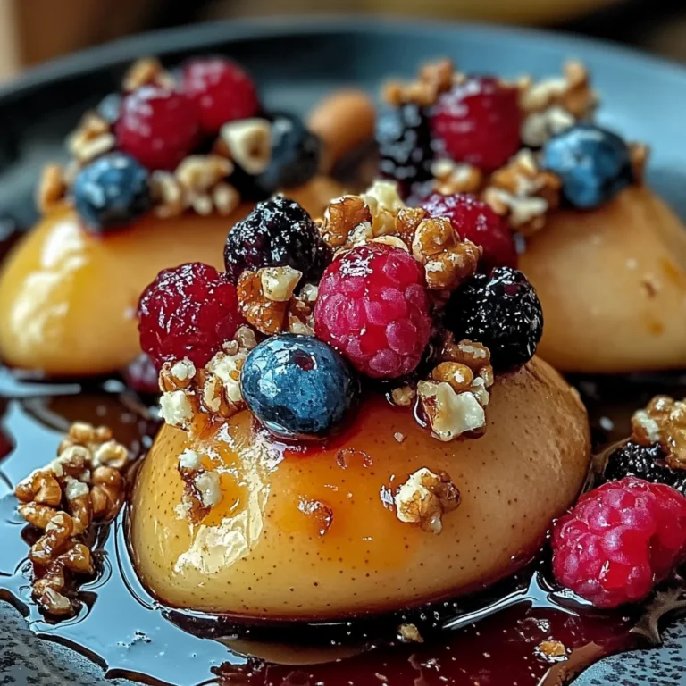 Baked Pears with Berries, Honey, Walnuts & Blue Cheese