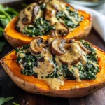 Creamy Mushroom and Spinach Stuffed Sweet Potatoes