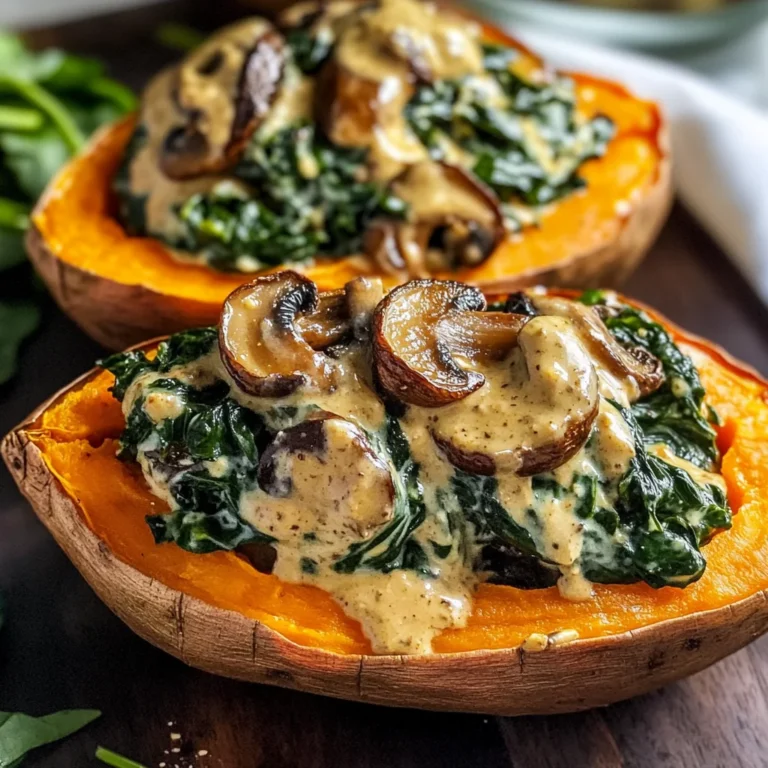 Creamy Mushroom and Spinach Stuffed Sweet Potatoes