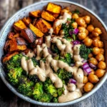 Roasted Veggie & Chickpea Bowls with Maple Dijon Tahini Dressing