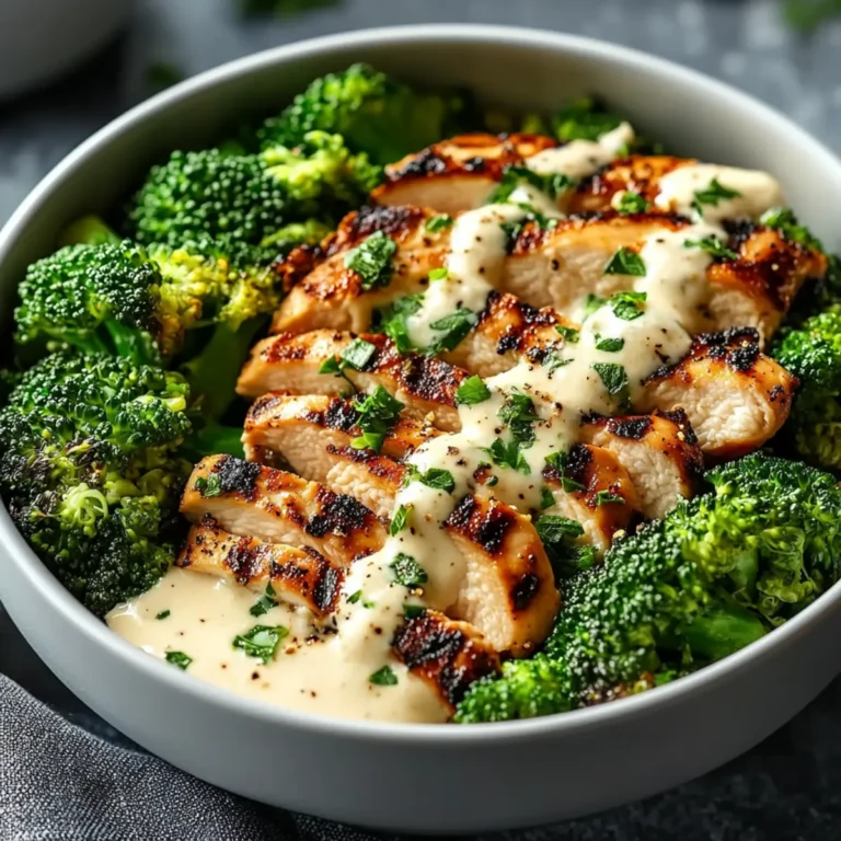Creamy Garlic Grilled Chicken Broccoli Bowls