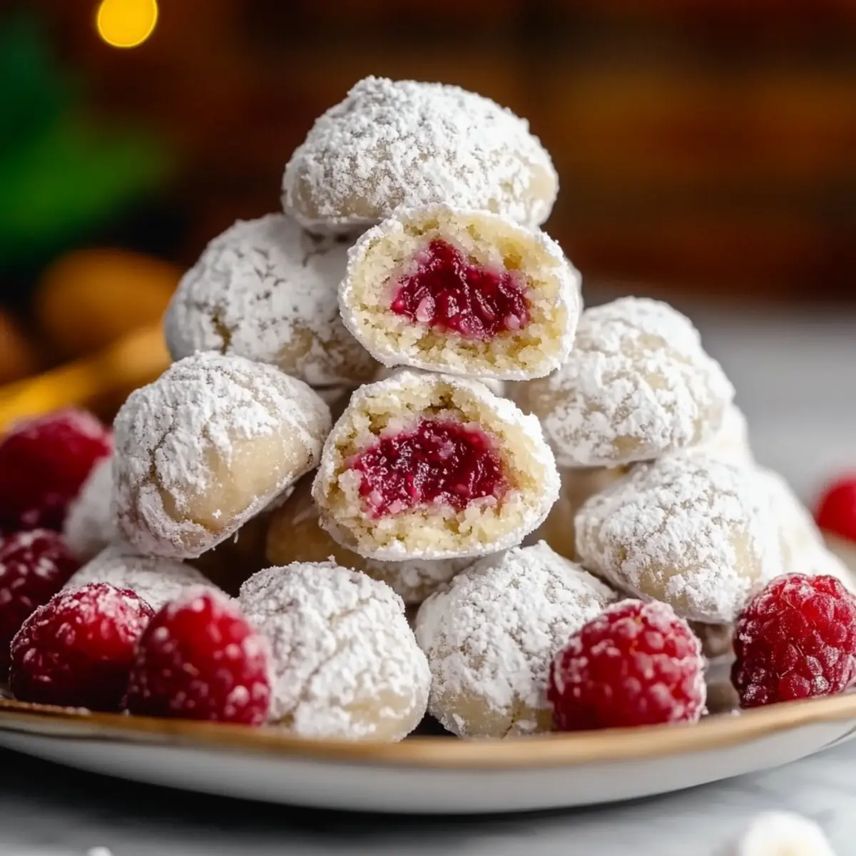 Raspberry Almond Snowball Cookies Recipe