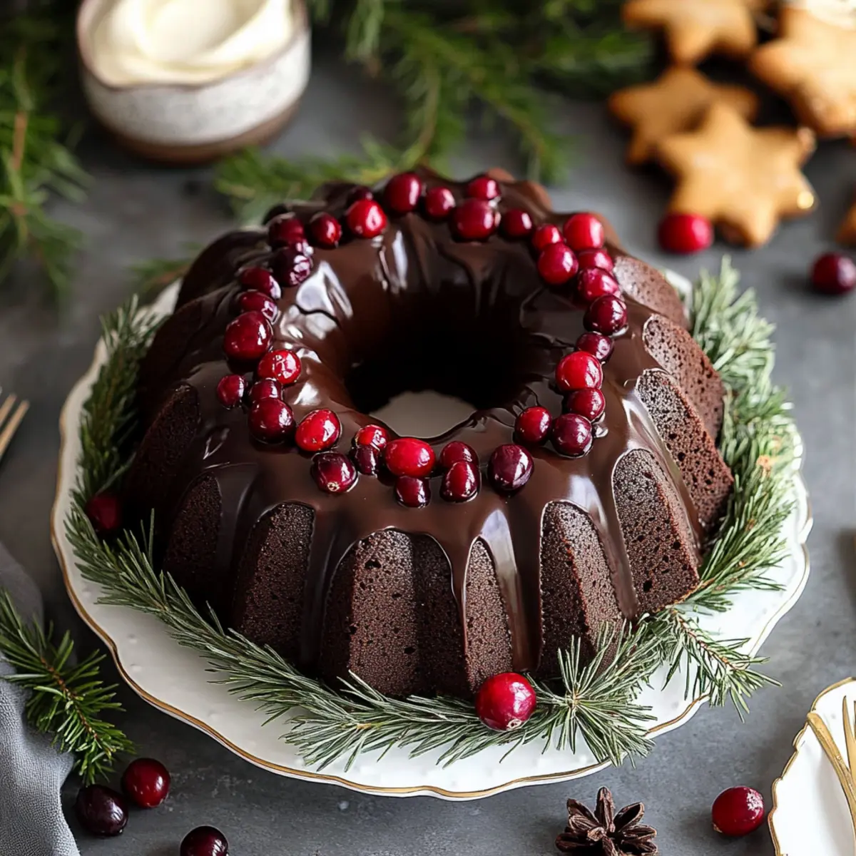 Gingerbread Chocolate Bundt Cake with Cranberries Recipe