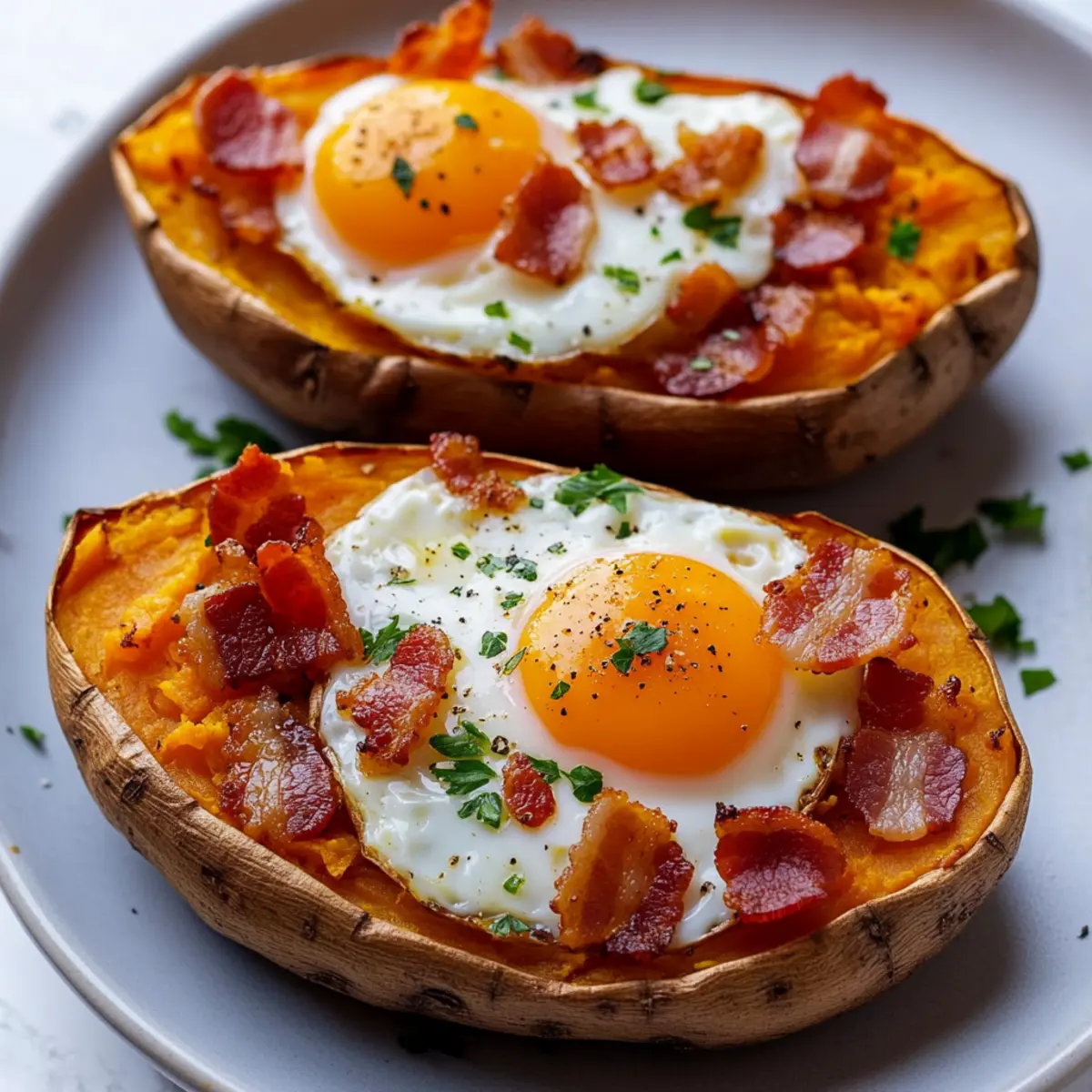 Sweet Potato Breakfast Boats with Eggs and Bacon Recipe