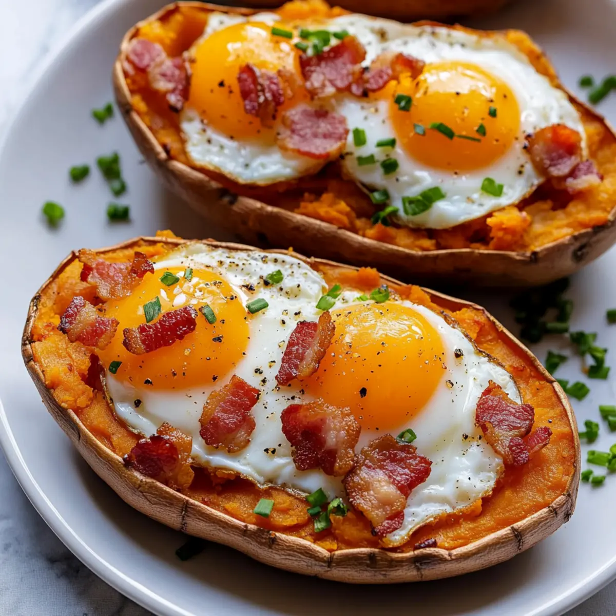 Sweet Potato Breakfast Boats with Eggs and Bacon Recipe