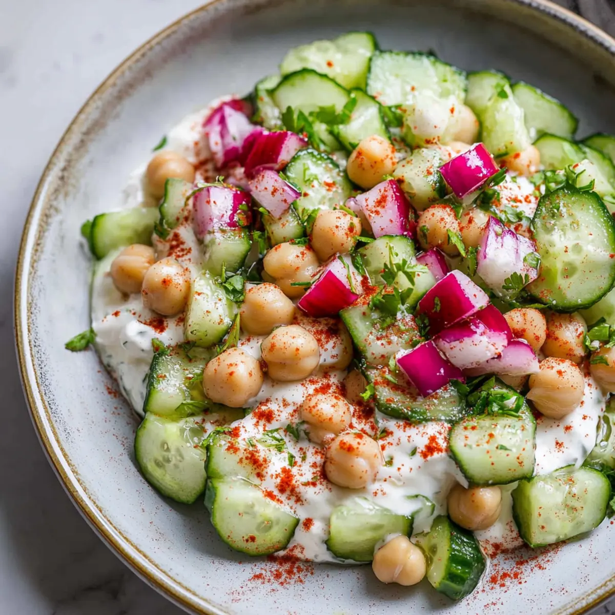Smashed Cucumber Chickpea Salad with Tahini Cream Recipe