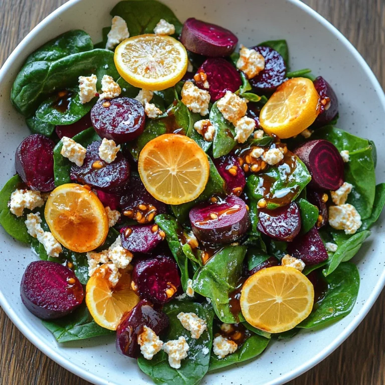 Beet Salad with Spinach and Honey-Mustard Lemon Dressing:…